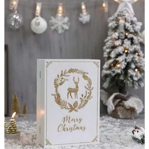 PIONEER-EFFORT Wooden Advent Calendar Book with 24 Drawers Christmas Reusable Co